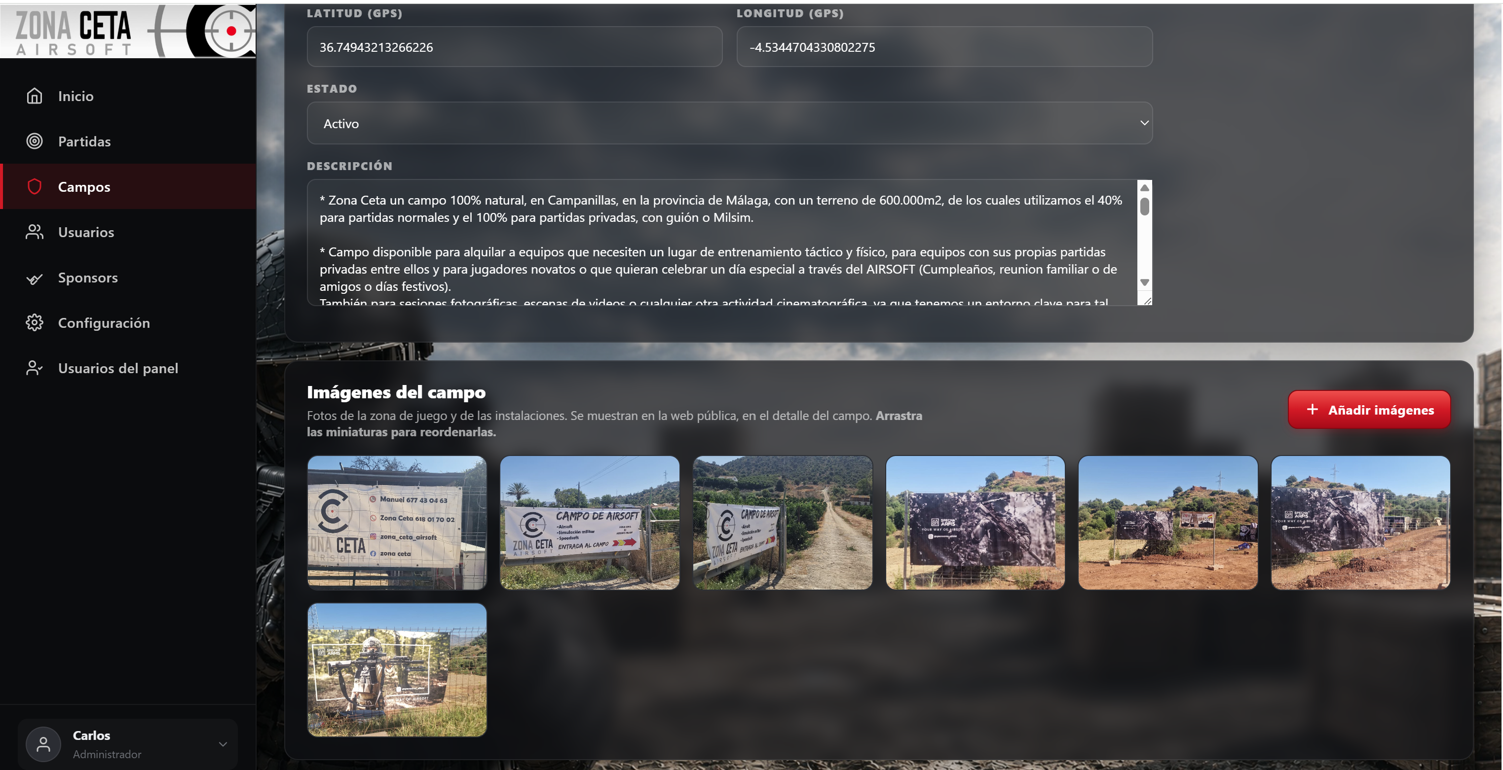 Galería e información ampliada del campo